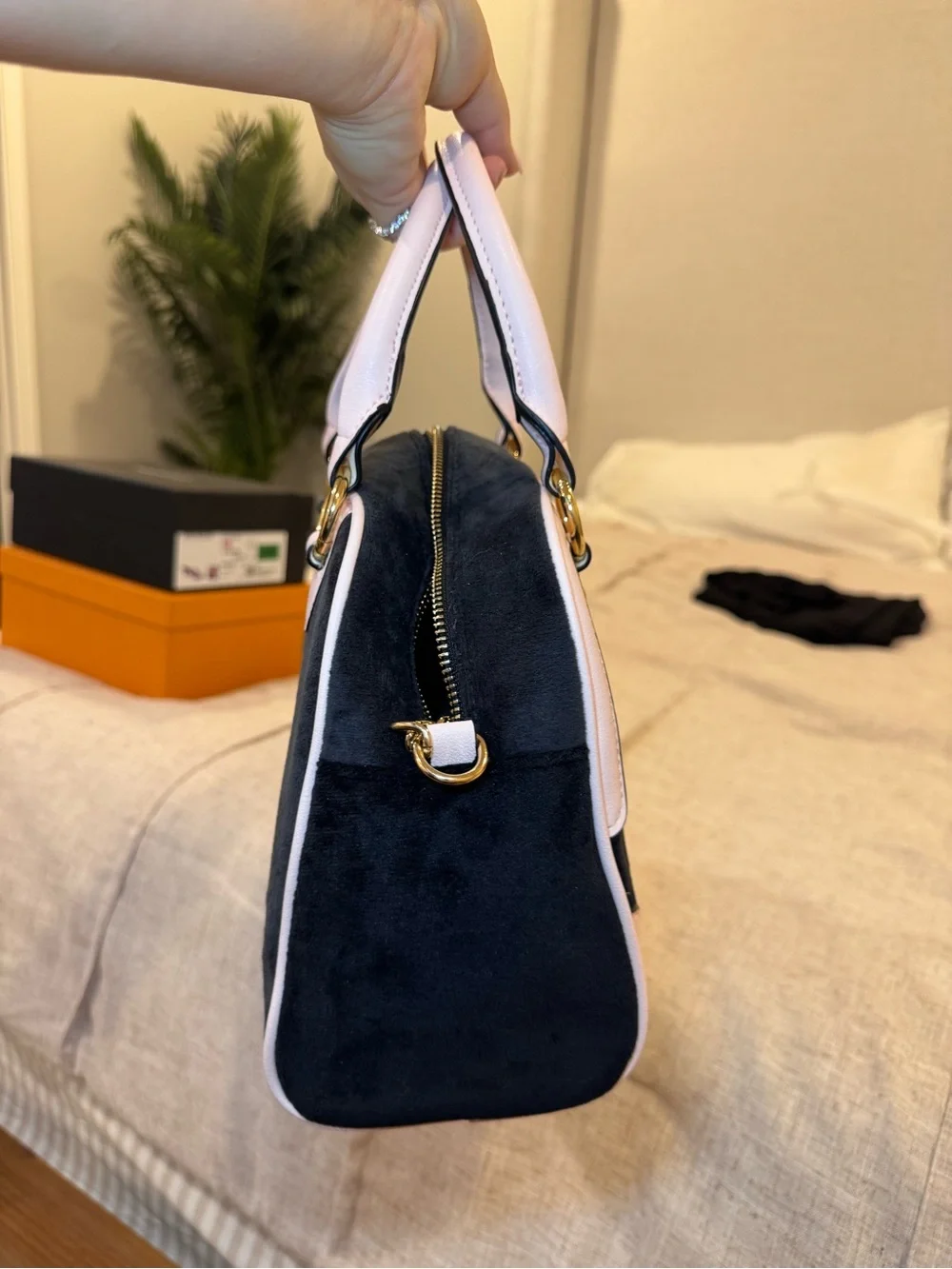 Juicy Couture Black Suede Satchel with Pink Trim